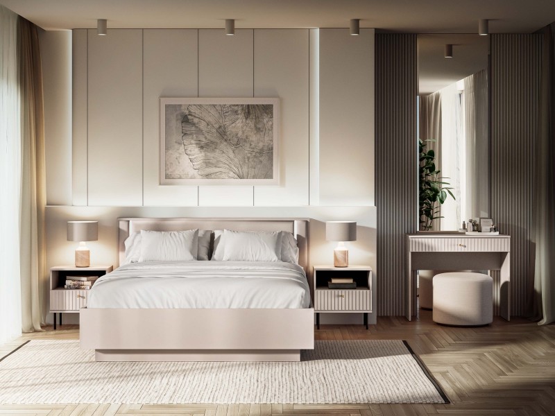 Łóżko 160 × 200 cm Sophie 32 z LED, pojemnikiem i zagłówkiem, kaszmir