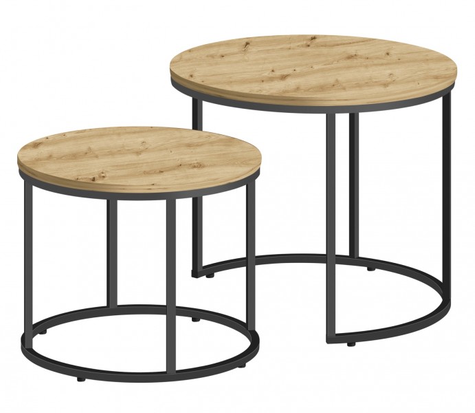 Zestaw 2 stolików kawowych okrągłych wsuwanych Faro 08, dąb artisan