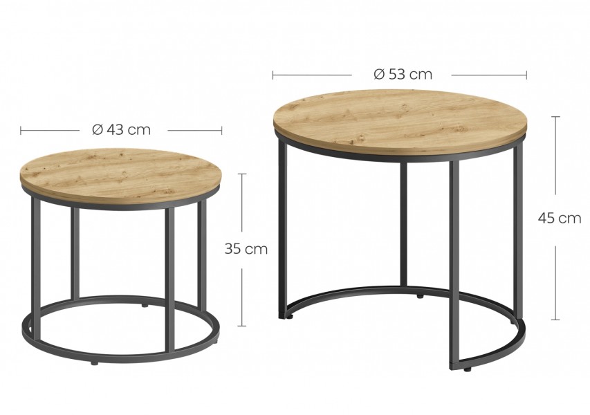 Zestaw 2 stolików kawowych okrągłych wsuwanych Faro 08, dąb artisan