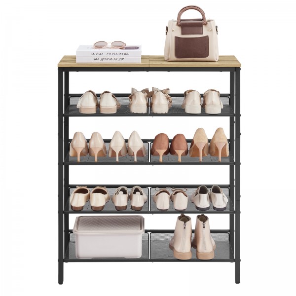 Regał na buty Faro 038 loftowy z 4 ażurowymi półkami, dąb artisan