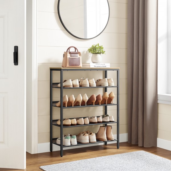 Regał na buty Faro 038 loftowy z 4 ażurowymi półkami, dąb artisan