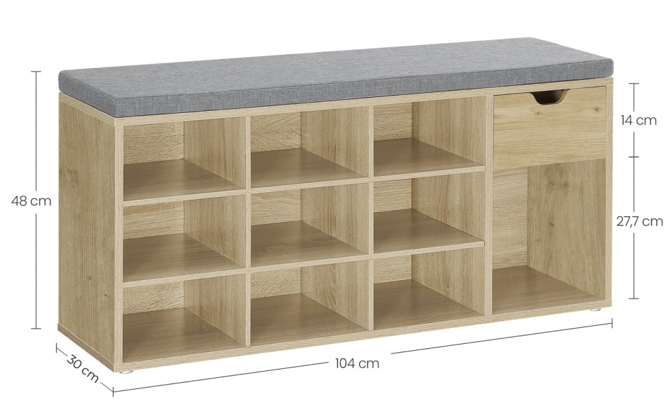 Szafka na buty z siedziskiem 104 cm Faro 024, z szufladą i półkami, dąb artisan