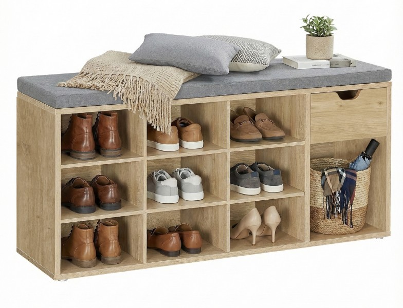 Szafka na buty z siedziskiem 104 cm Faro 024, z szufladą i półkami, dąb artisan