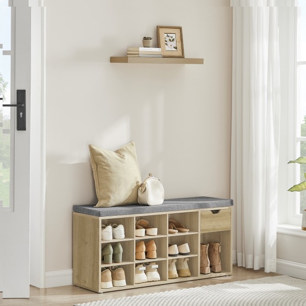 Szafka na buty z siedziskiem 104 cm Faro 024, z szufladą i półkami, dąb artisan