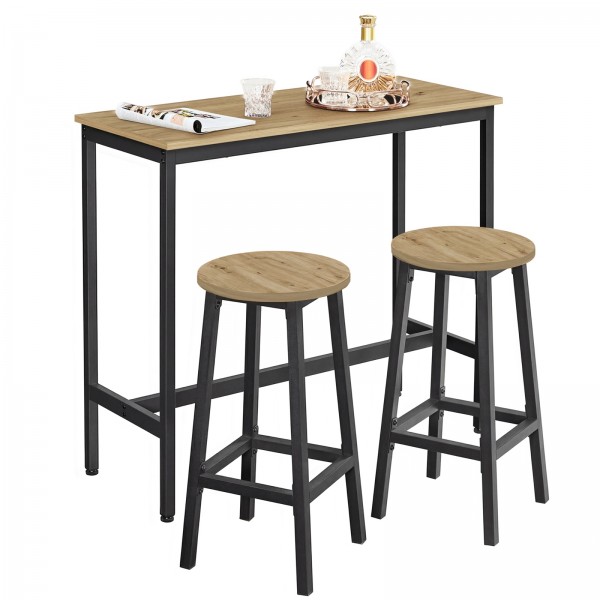 Zestaw barowy loft Faro 021 - stół 100x40 cm i 2 hokery, dąb artisan/czarny