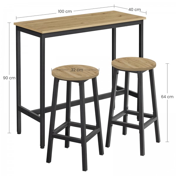 Zestaw barowy loft Faro 021 - stół 100x40 cm i 2 hokery, dąb artisan/czarny