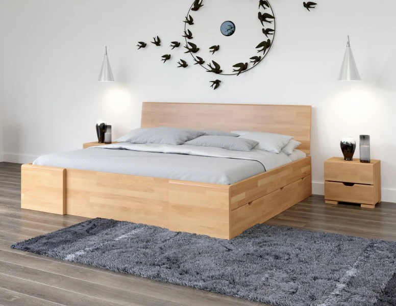 Łóżko bukowe Visby Hessler High Drawers