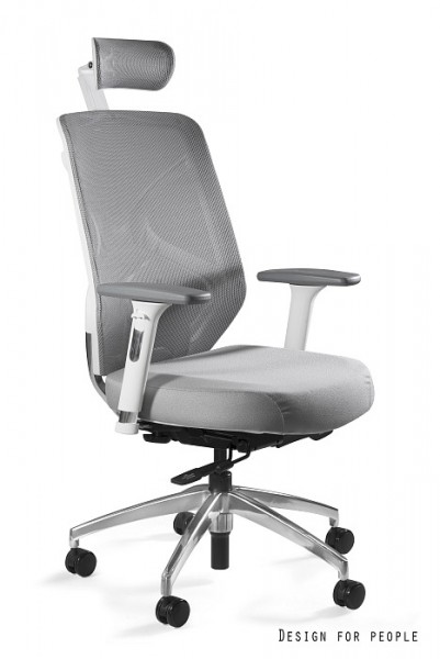 Biały obrotowy fotel biurowy Hero tkanina W-BLH-8 siatka NWH-8