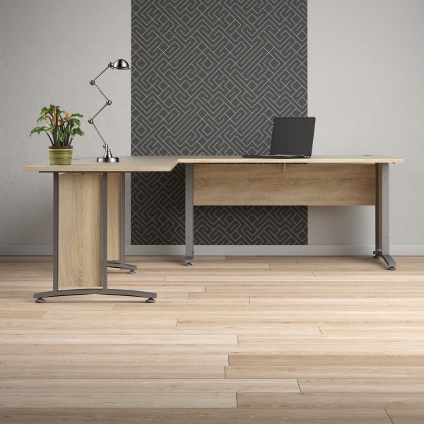 Biurko narożne Prima dąb sonoma 200x200 szare nogi