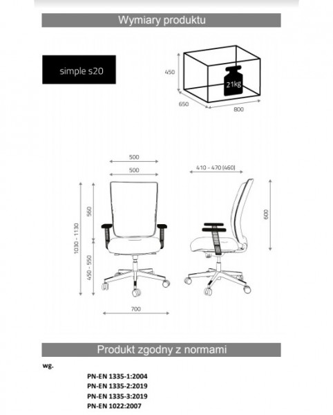 Krzesło biurowe Simple Soft, zgodne z normą BHP